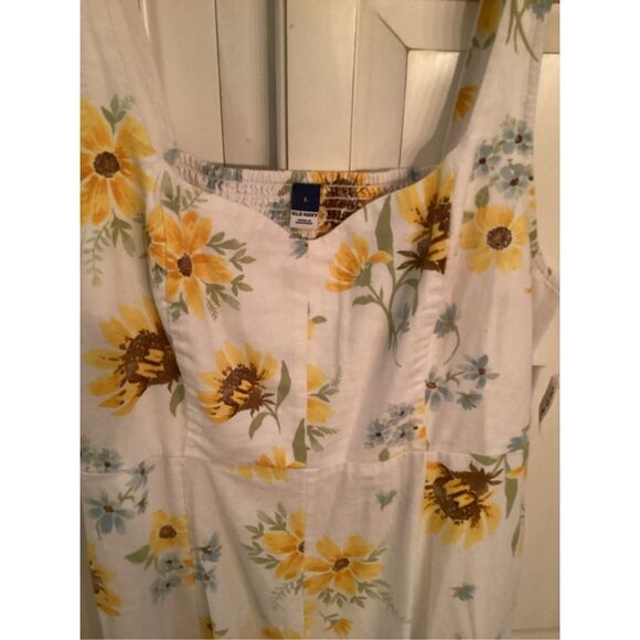 NEW Old Navy Fit and Flare Linen Blend Midi Dress Sz L Sunflowers - Picture 4 of 10